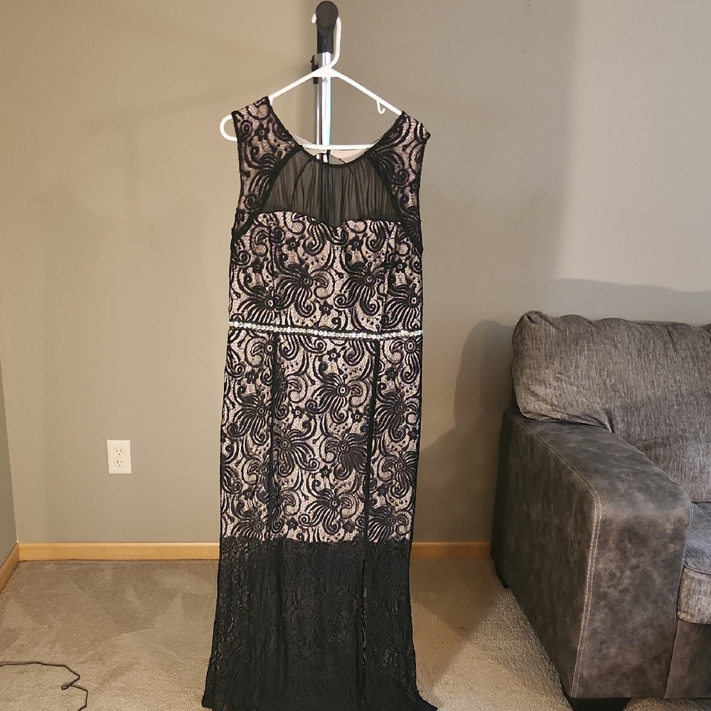 Enfocus Studio Black and Beige Lace Maxi Dress